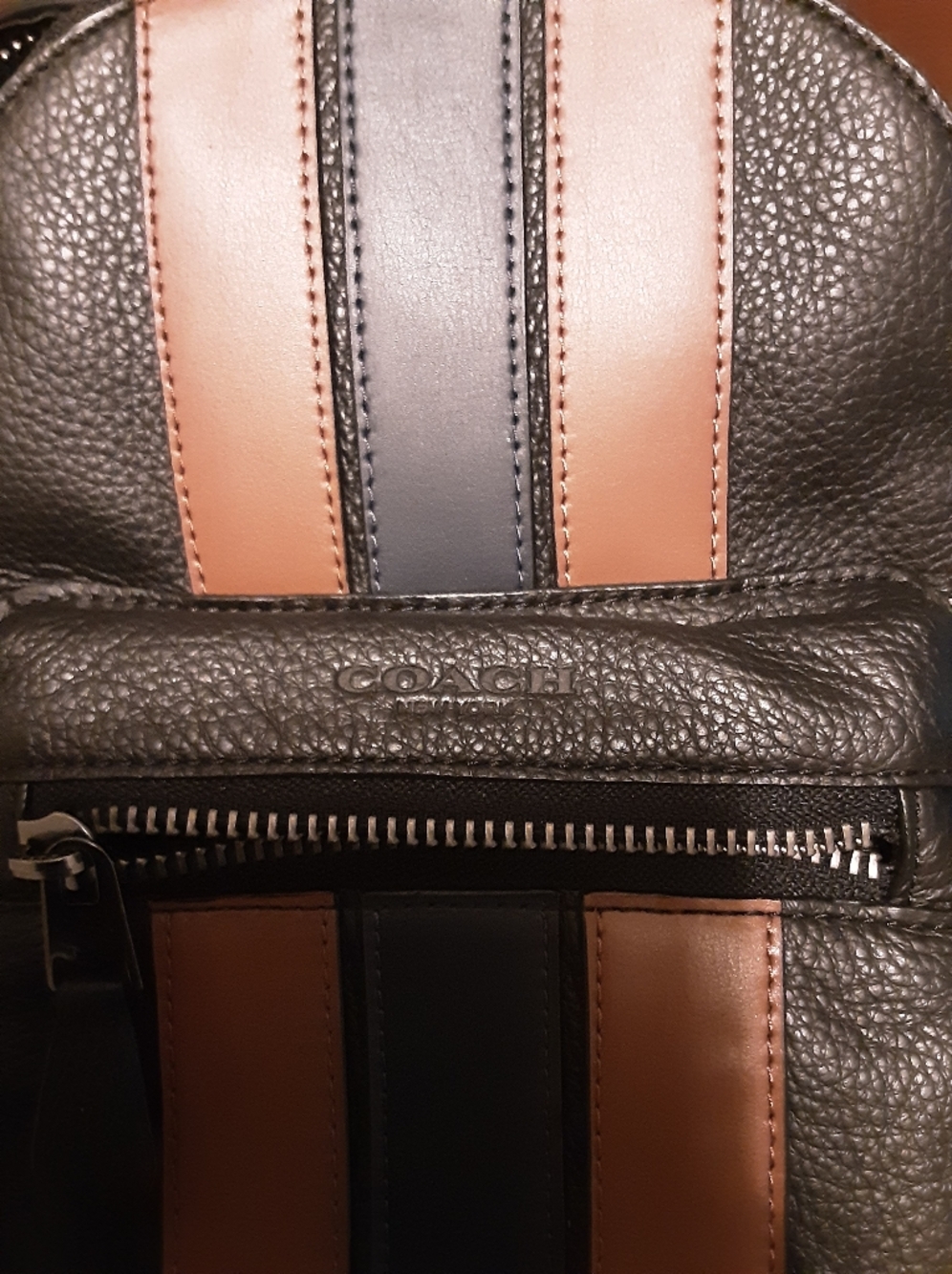 Coach Black Leather Sling Backpack with Brown and Dark Gray Stripes - Picture 8 of 8